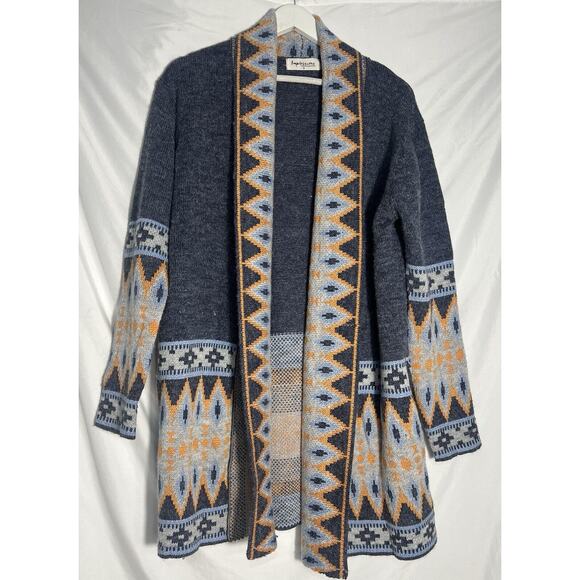 Aztec Print Cardigan Size Small By Impressions Oversized Blue Gray Yellow - Picture 1 of 10